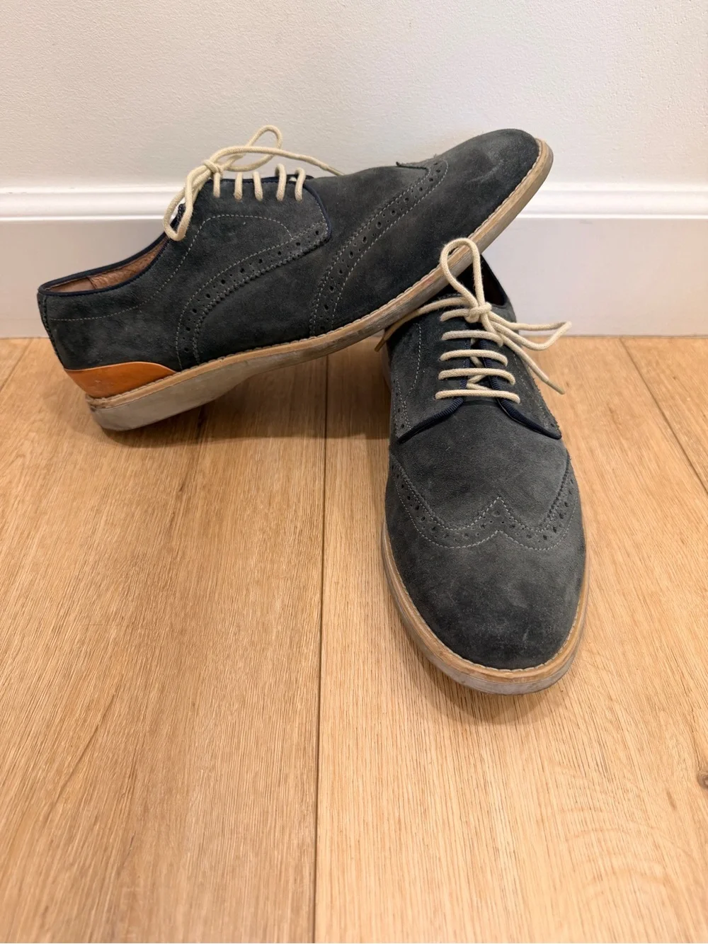Johnston & Murphy Gray Suede Wingtip Sneakers with Tan Accents